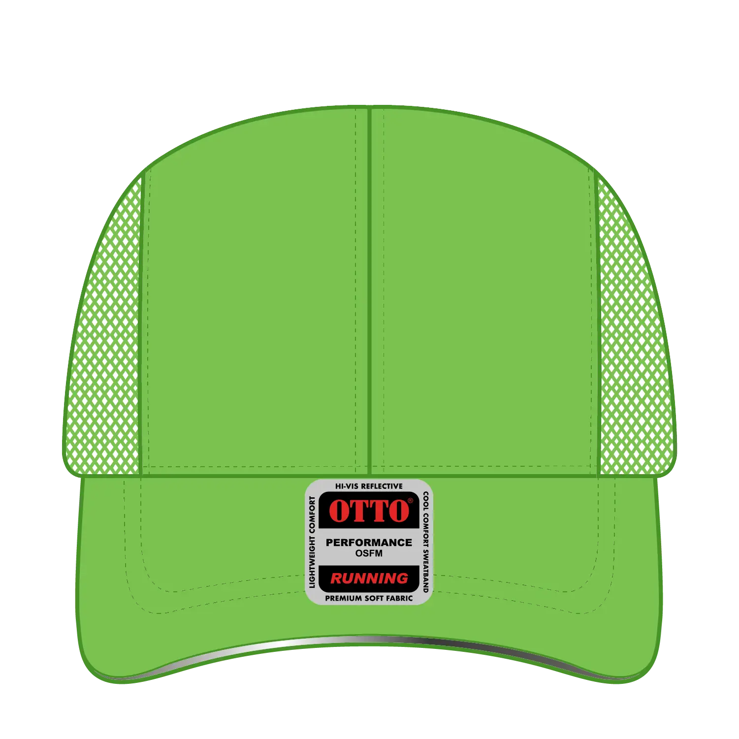 OTTO 133-1240 Reflective 6 Panel Running Cap - N. Green - N. Green / 6 1/2’’ - 7 5/8’’