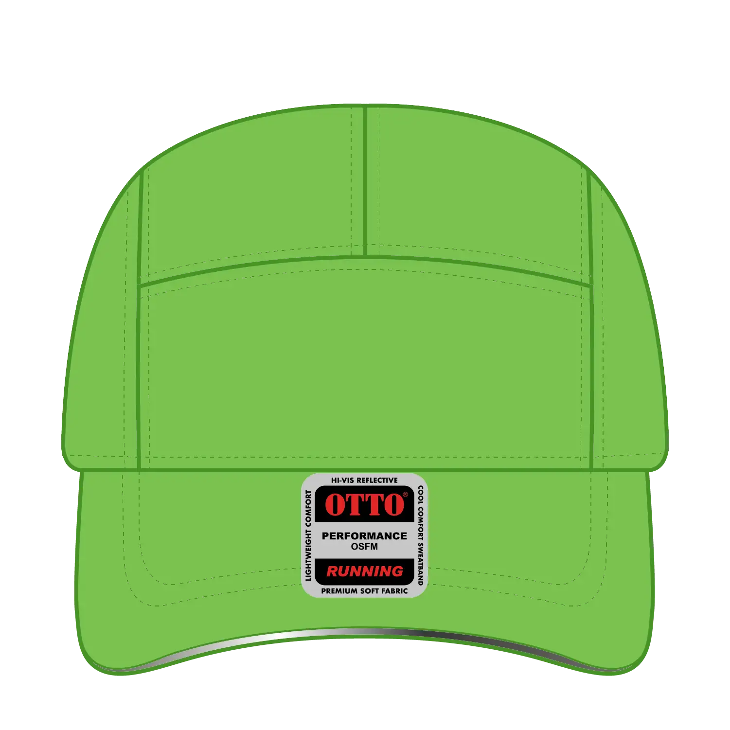 OTTO 133-1252 Reflective 5 Panel Running Cap - N. Green - N. Green / 6 1/2’’ - 7 5/8’’