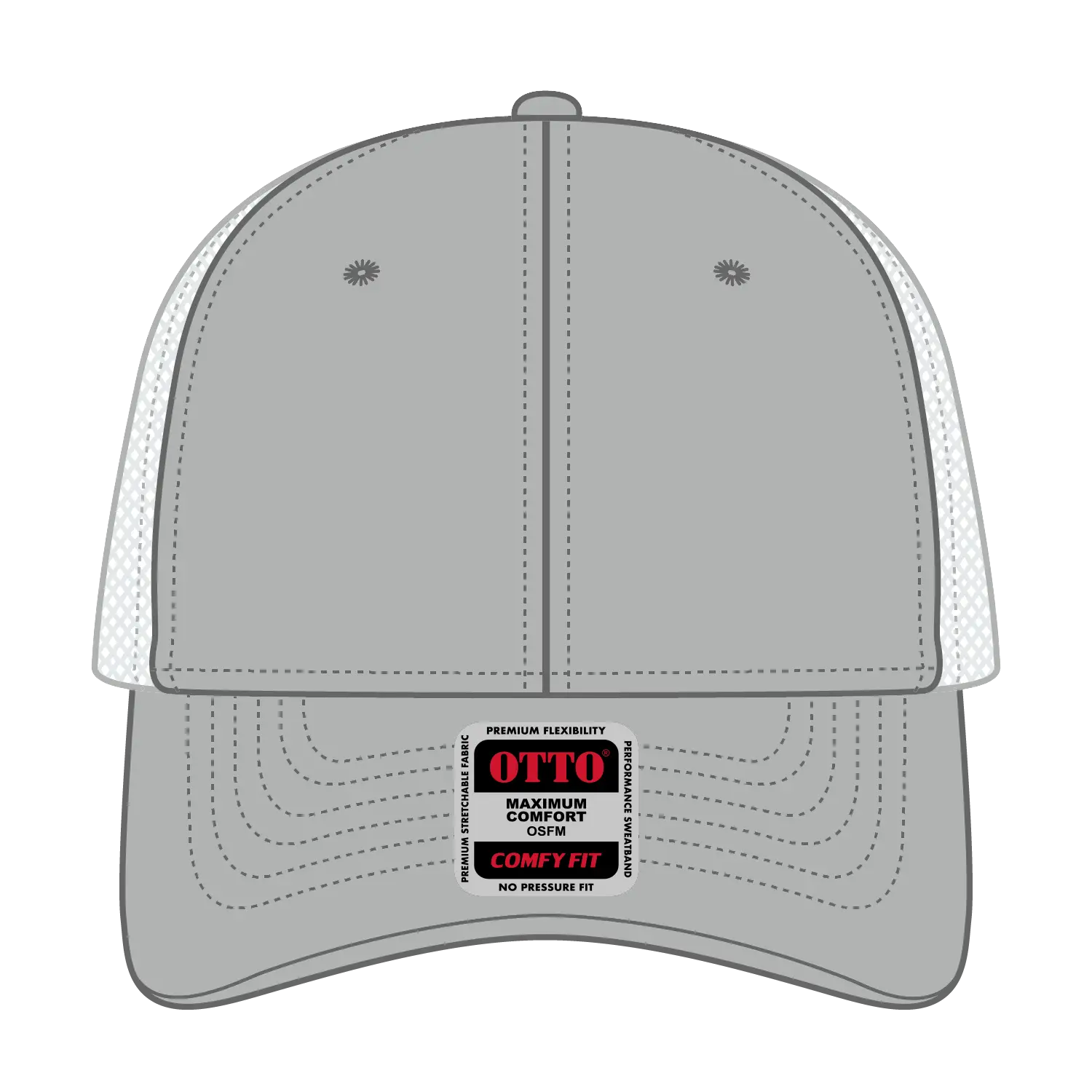 OTTO 135-1 ’OTTO Flex’ Fitted 6 Panel Low Profile Mesh Back Trucker Cap - Gry/Wht - Gry/Wht / 7 3/8’’ - 7 5/8’’