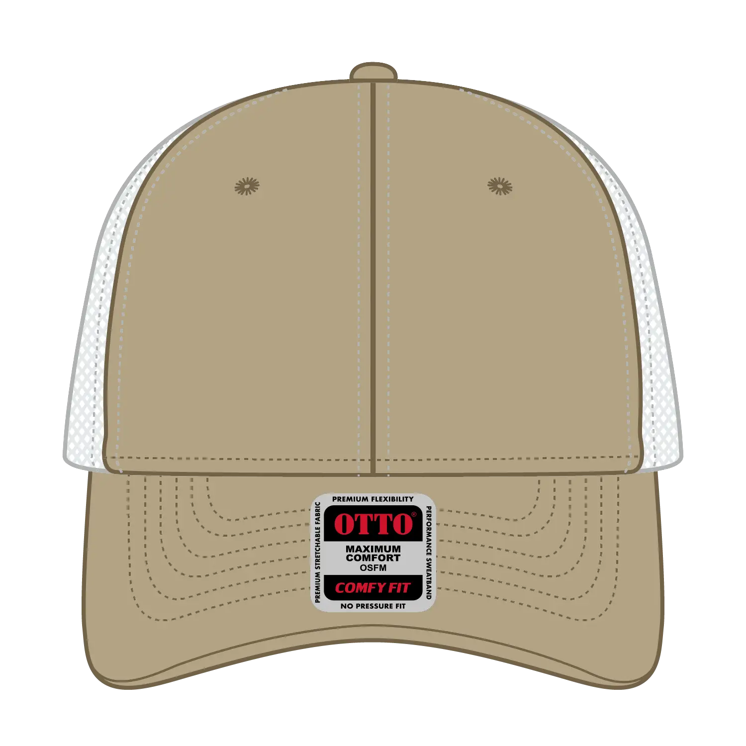 OTTO 135-1 ’OTTO Flex’ Fitted 6 Panel Low Profile Mesh Back Trucker Cap - Kha/Wht - Kha/Wht / 7 3/8’’ - 7 5/8’’