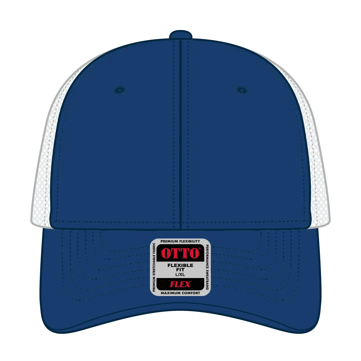 OTTO 135-1230 ’OTTO Flex’ Fitted 6 Panel Low Profile Mesh Back Trucker Cap - Ryl/Ryl/Wht - Ryl/Ryl/Wht / 7 3/8’’ - 7