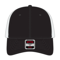 OTTO 135-1230 ’OTTO Flex’ Fitted 6 Panel Low Profile Mesh Back Trucker Cap - Blk/Blk/Wht - Blk/Blk/Wht / 7 3/8’’ - 7