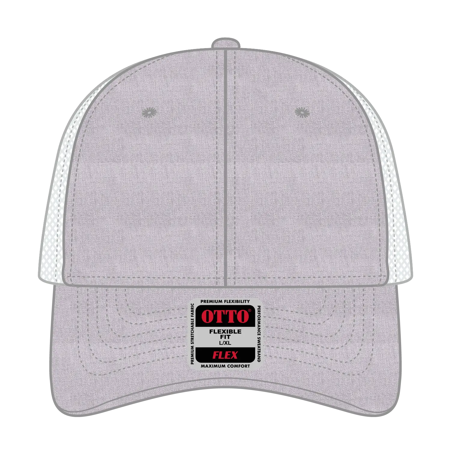 OTTO 135-1230 ’OTTO Flex’ Fitted 6 Panel Low Profile Mesh Back Trucker Cap - Ht.Gry/Wht - Ht.Gry/Wht / 7’’ - 7 1/4’’