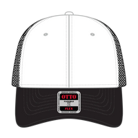 OTTO 135-1230 ’OTTO Flex’ Fitted 6 Panel Low Profile Mesh Back Trucker Cap - Blk/Wht/Blk - Blk/Wht/Blk / 7 3/8’’ - 7