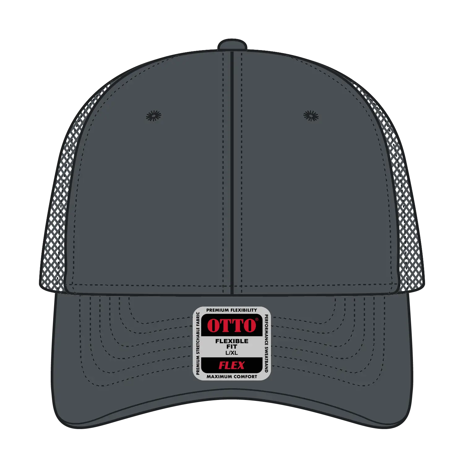 OTTO 135-2 ’OTTO Flex’ Fitted 6 Panel Low Profile Mesh Back Trucker Cap - Char. Gray - Char. Gray / 7 3/8’’ - 7 5/8’’