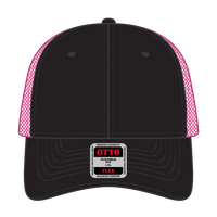 OTTO 135-2 ’OTTO Flex’ Fitted 6 Panel Low Profile Mesh Back Trucker Cap - Blk/Blk/N.Pnk - Blk/Blk/N.Pnk / 7 3/8’’ - 7