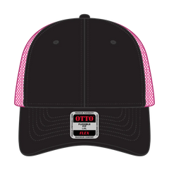 OTTO 135-2 ’OTTO Flex’ Fitted 6 Panel Low Profile Mesh Back Trucker Cap - Blk/Blk/N.Pnk - Blk/Blk/N.Pnk / 7 3/8’’ - 7