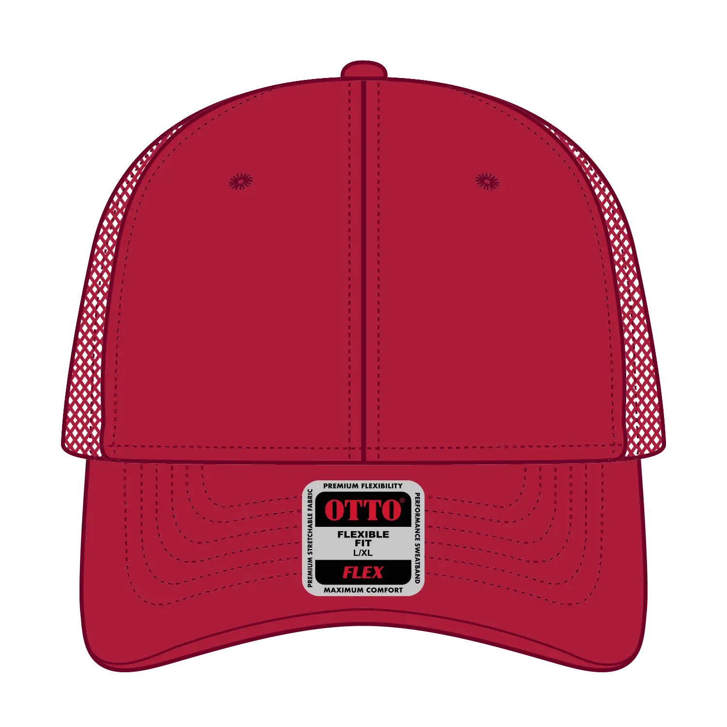 OTTO 135-2 ’OTTO Flex’ Fitted 6 Panel Low Profile Mesh Back Trucker Cap - Red - Red / 7 3/8’’ - 7 5/8’’