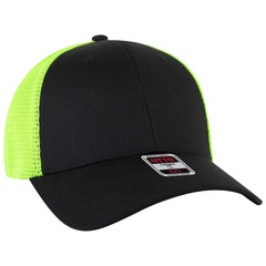 OTTO 135-2 ’OTTO Flex’ Fitted 6 Panel Low Profile Mesh Back Trucker Cap - Blk/Blk/N.Grn