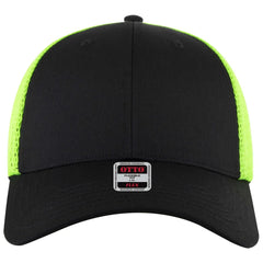 OTTO 135-2 ’OTTO Flex’ Fitted 6 Panel Low Profile Mesh Back Trucker Cap - Blk/Blk/N.Grn