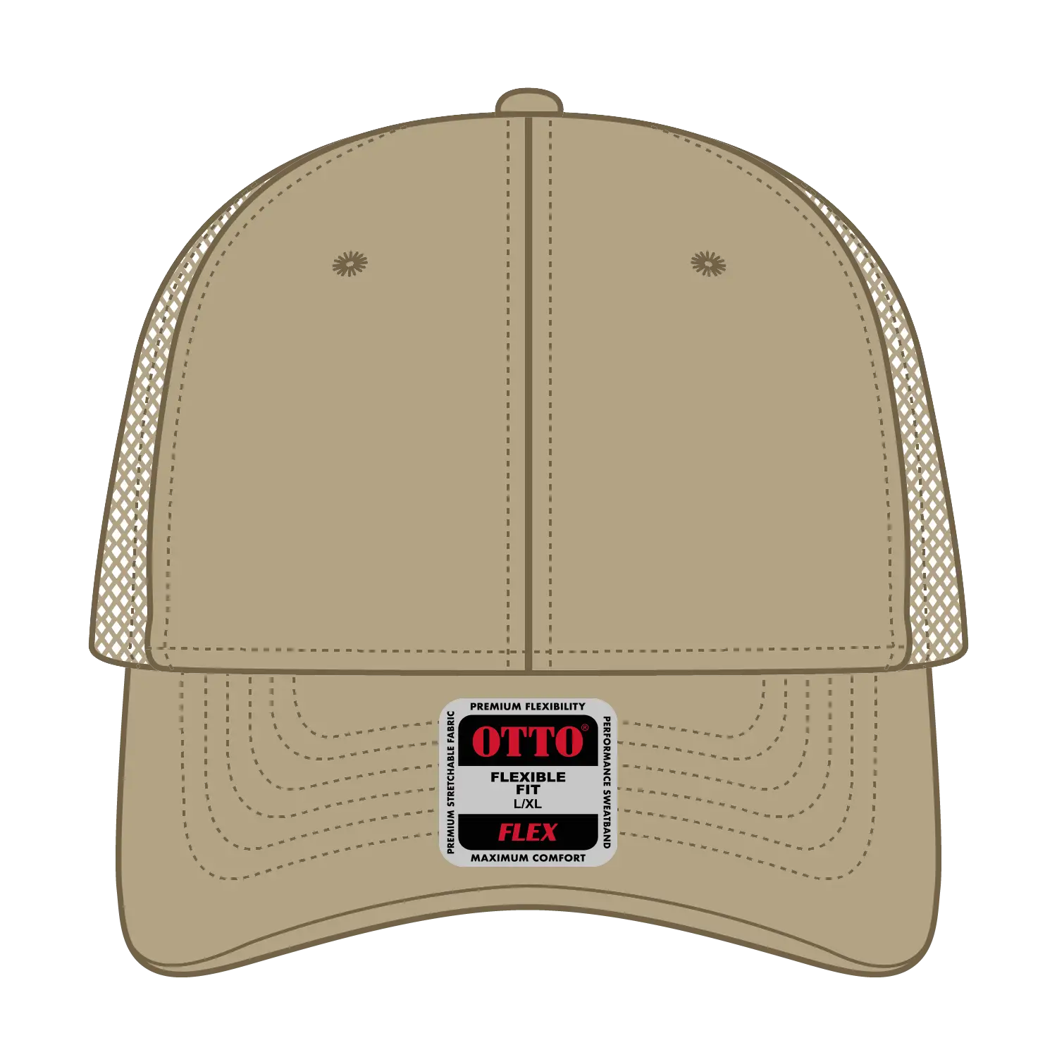 OTTO 135-2 ’OTTO Flex’ Fitted 6 Panel Low Profile Mesh Back Trucker Cap - Khaki - Khaki / 7 3/8’’ - 7 5/8’’