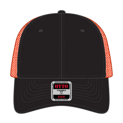 OTTO 135-2 ’OTTO Flex’ Fitted 6 Panel Low Profile Mesh Back Trucker Cap - Blk/Blk/Org - Blk/Blk/Org / 7 3/8’’ - 7 5/8’’