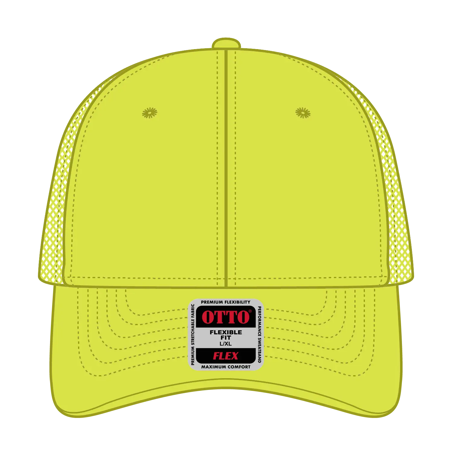 OTTO 135-2 ’OTTO Flex’ Fitted 6 Panel Low Profile Mesh Back Trucker Cap - N. Yellow - N. Yellow / 7 3/8’’ - 7 5/8’’