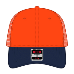 OTTO 135-2 ’OTTO Flex’ Fitted 6 Panel Low Profile Mesh Back Trucker Cap - Nvy/Org/Org - Nvy/Org/Org / 7 3/8’’ - 7 5/8’’