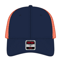 OTTO 135-2 ’OTTO Flex’ Fitted 6 Panel Low Profile Mesh Back Trucker Cap - Nvy/Nvy/Org - Nvy/Nvy/Org / 7 3/8’’ - 7 5/8’’