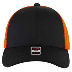 OTTO 135-2 ’OTTO Flex’ Fitted 6 Panel Low Profile Mesh Back Trucker Cap - Blk/Blk/Org