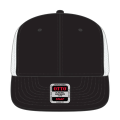 OTTO 141-1070 ’OTTO Snap’ 6 Panel Pro Style Mesh Back Trucker Snapback Cap - Blk/Blk/Wht - Blk/Blk/Wht / 6 1/2’’ - 7