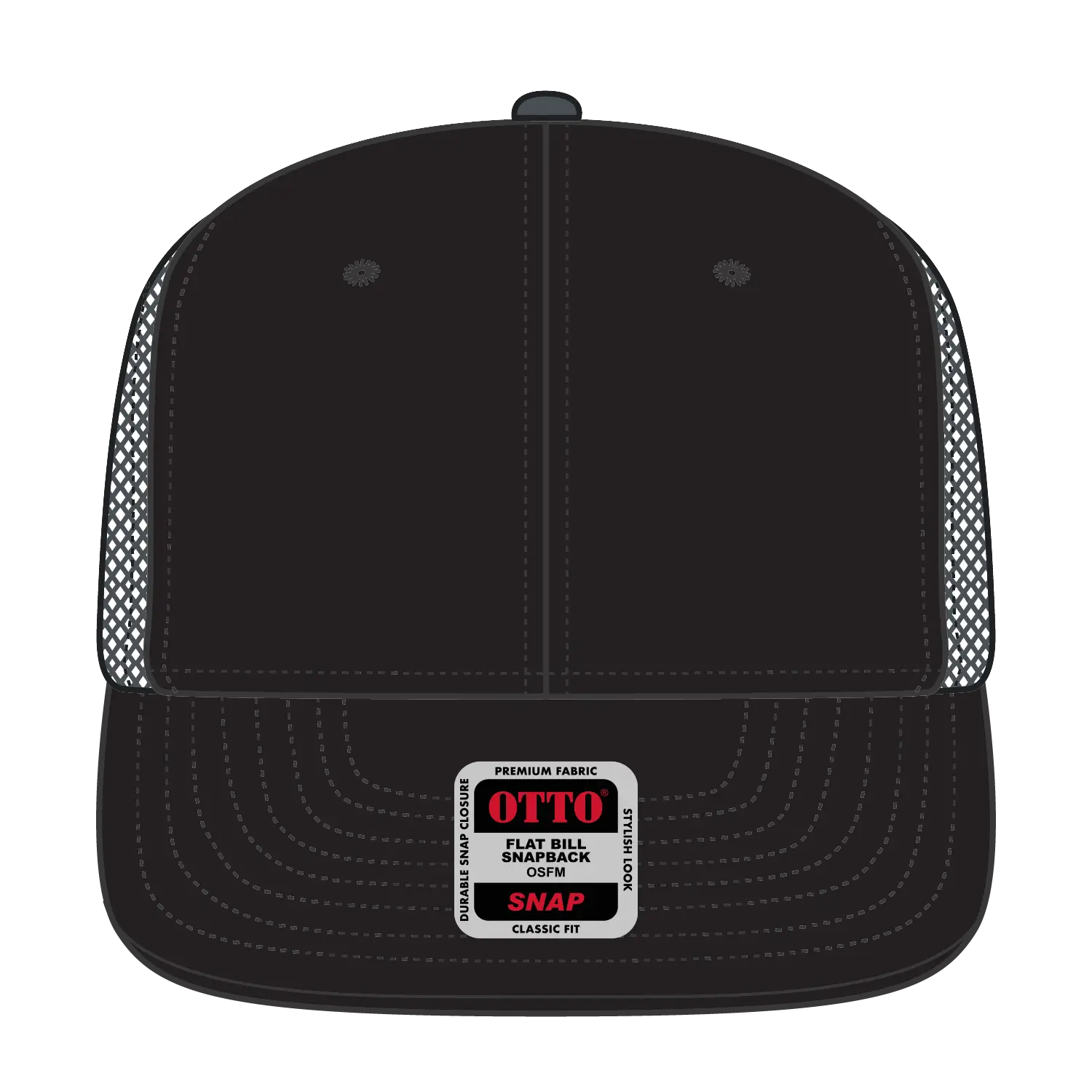 OTTO 141-1070 ’OTTO Snap’ 6 Panel Pro Style Mesh Back Trucker Snapback Cap - Blk/Blk/Ch.Gry - Blk/Blk/Ch.Gry / 6 1/2’’
