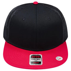OTTO 141-1070 ’OTTO Snap’ 6 Panel Pro Style Mesh Back Trucker Snapback Cap - Red/Blk/Blk - Red/Blk/Blk / 6 1/2’’ - 7
