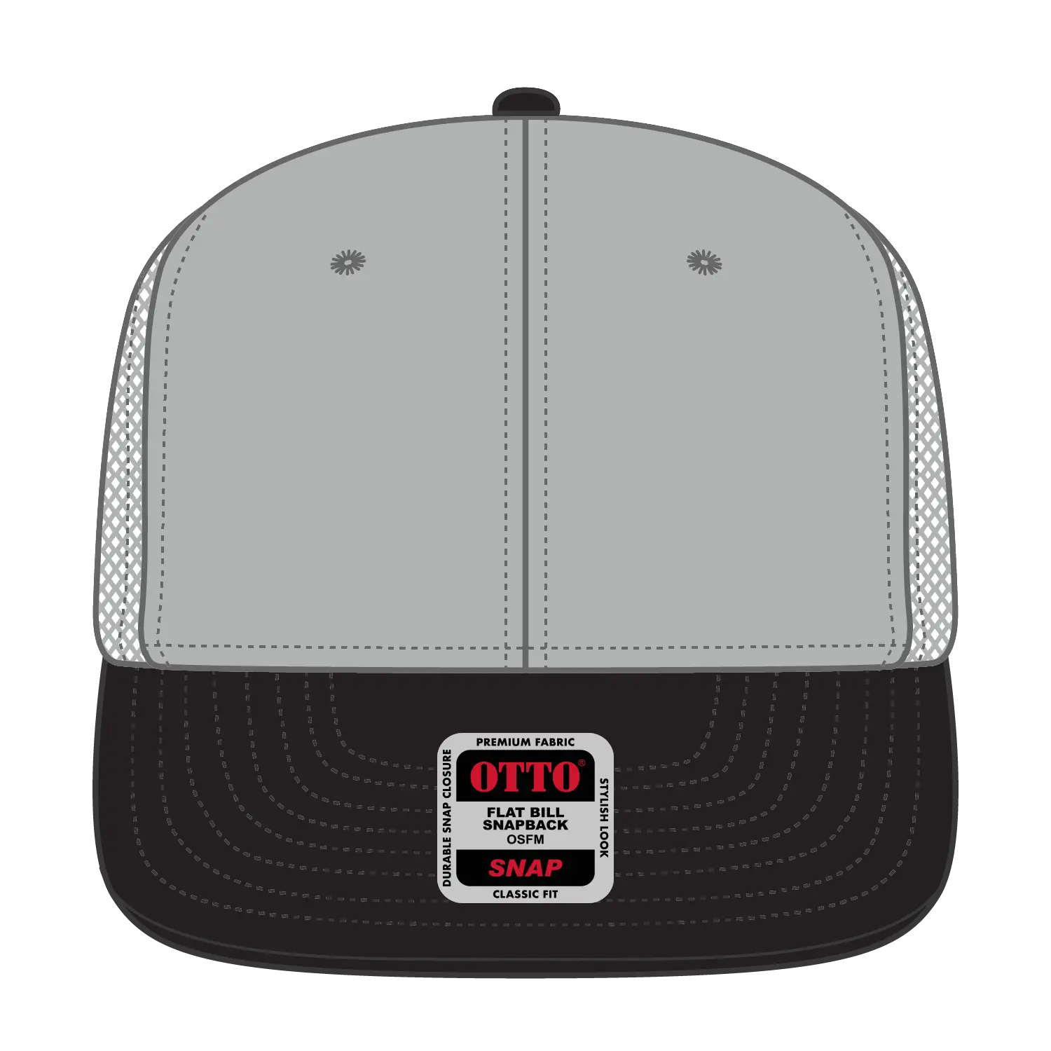 OTTO 141-1070 ’OTTO Snap’ 6 Panel Pro Style Mesh Back Trucker Snapback Cap - Blk/Gry/Gry - Blk/Gry/Gry / 6 1/2’’ - 7