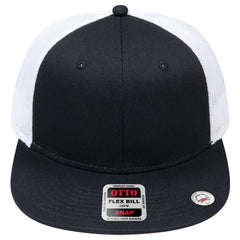 OTTO 141-1070 ’OTTO Snap’ 6 Panel Pro Style Mesh Back Trucker Snapback Cap - Blk/Blk/Wht - Blk/Blk/Wht / 6 1/2’’ - 7