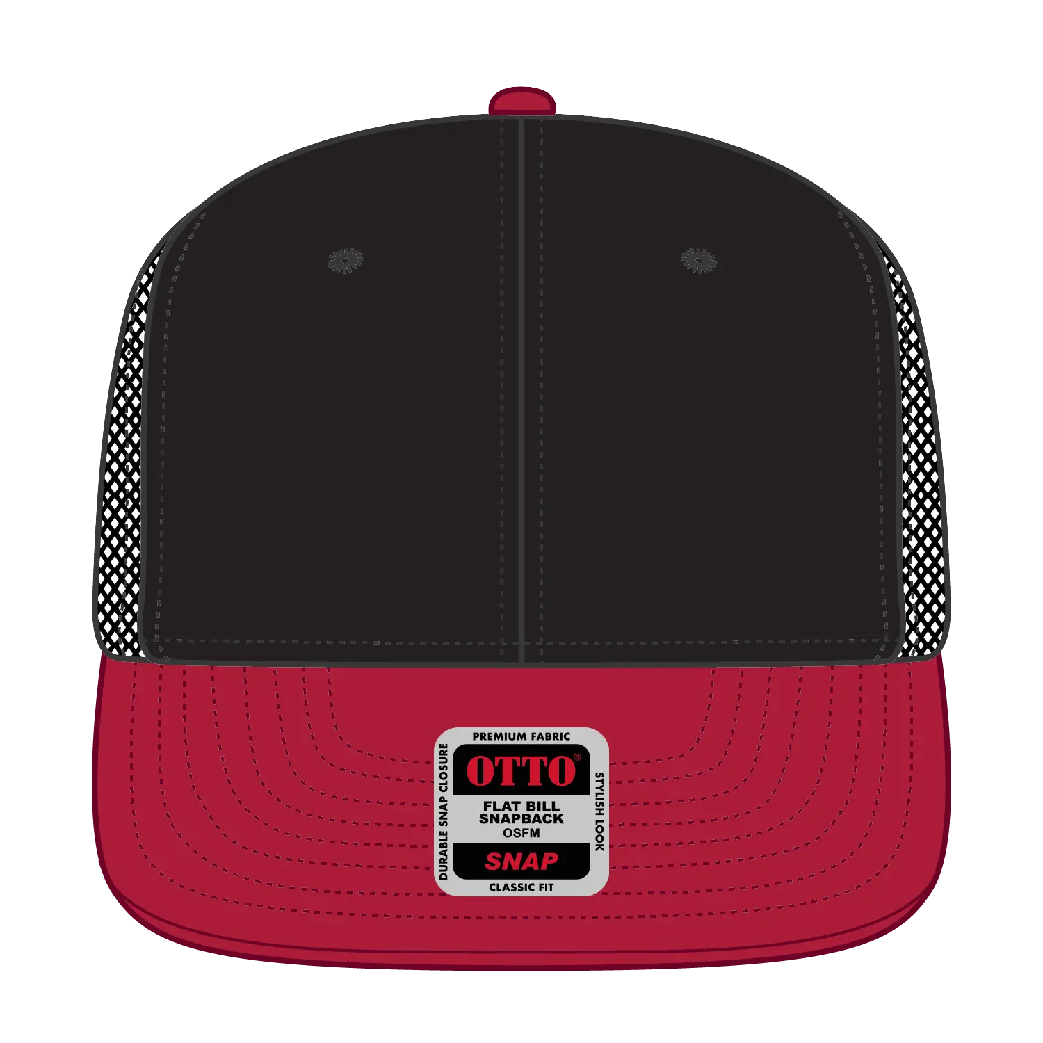 OTTO 141-1070 ’OTTO Snap’ 6 Panel Pro Style Mesh Back Trucker Snapback Cap - Red/Blk/Blk - Red/Blk/Blk / 6 1/2’’ - 7