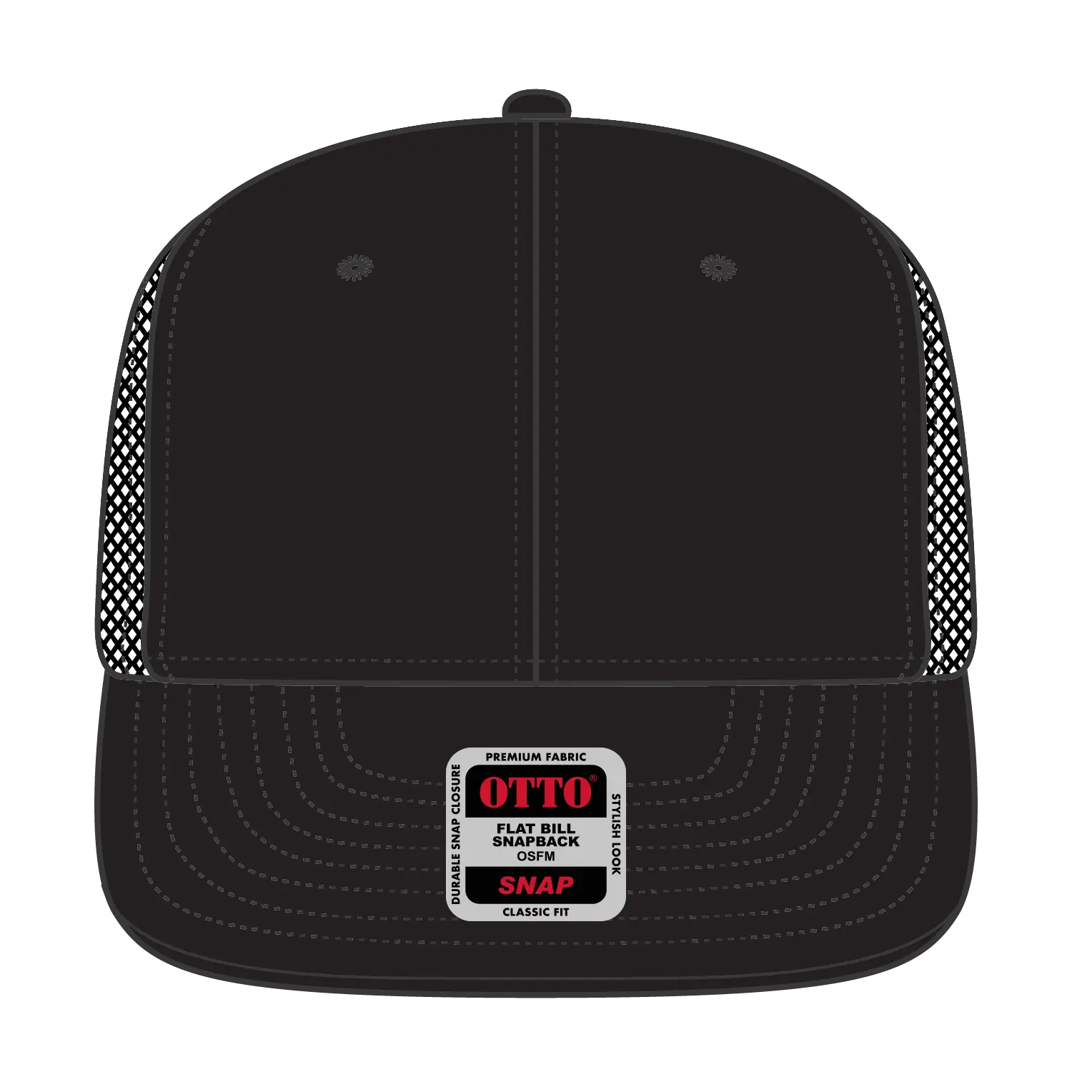 OTTO 141-1070 ’OTTO Snap’ 6 Panel Pro Style Mesh Back Trucker Snapback Cap - Black - Black / 6 1/2’’ - 7 5/8’’
