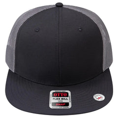 OTTO 141-1070 ’OTTO Snap’ 6 Panel Pro Style Mesh Back Trucker Snapback Cap - Blk/Blk/Ch Gry - Blk/Blk/Ch Gry / 6 1/2’’