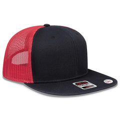 OTTO 141-1070 ’OTTO Snap’ 6 Panel Pro Style Mesh Back Trucker Snapback Cap - Blk/Blk/Red - Blk/Blk/Red / 6 1/2’’ - 7