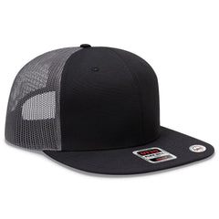 OTTO 141-1070 ’OTTO Snap’ 6 Panel Pro Style Mesh Back Trucker Snapback Cap - Blk/Blk/Ch Gry - Blk/Blk/Ch Gry / 6 1/2’’