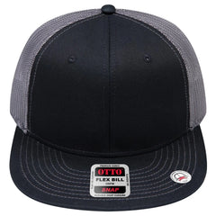 OTTO 141-1070 ’OTTO Snap’ 6 Panel Pro Style Mesh Back Trucker Snapback Cap - Blk/Blk/Ch.Gry - Blk/Blk/Ch.Gry / 6 1/2’’