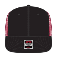 OTTO 141-1070 ’OTTO Snap’ 6 Panel Pro Style Mesh Back Trucker Snapback Cap - Blk/Blk/Red - Blk/Blk/Red / 6 1/2’’ - 7