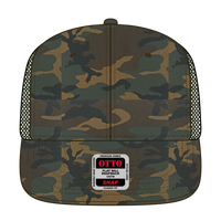 OTTO 141-1070 ’OTTO Snap’ 6 Panel Pro Style Mesh Back Trucker Snapback Cap - Dk.Grn/Brn/Dk.Ol.Grn