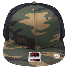 OTTO 141-1070 ’OTTO Snap’ 6 Panel Pro Style Mesh Back Trucker Snapback Cap - Dk.Grn/Brn/Blk - Dk.Grn/Brn/Blk / 6 1/2’’