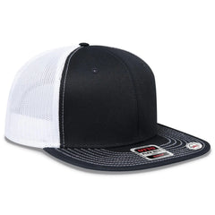 OTTO 141-1070 ’OTTO Snap’ 6 Panel Pro Style Mesh Back Trucker Snapback Cap - Blk/Blk/Wht - Blk/Blk/Wht / 6 1/2’’ - 7
