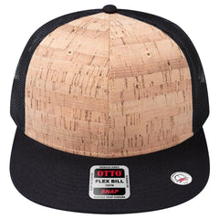 OTTO 141-1070 ’OTTO Snap’ 6 Panel Pro Style Mesh Back Trucker Snapback Cap - Blk/Cork/Blk - Blk/Cork/Blk / 6 1/2’’ - 7
