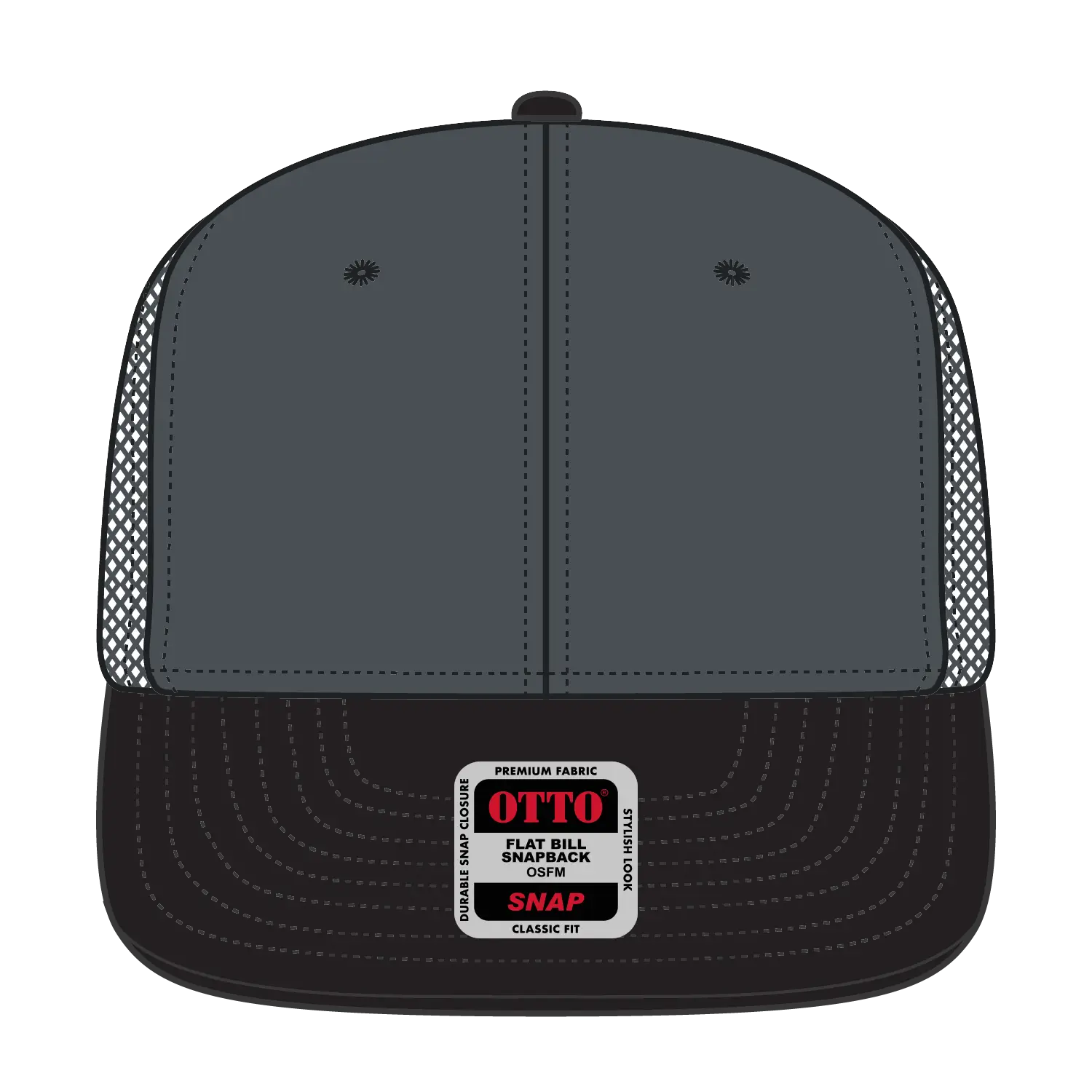OTTO 141-1070 ’OTTO Snap’ 6 Panel Pro Style Mesh Back Trucker Snapback Cap - Blk/Ch.Gry/Ch.Gry - Blk/Ch.Gry/Ch.Gry / 6