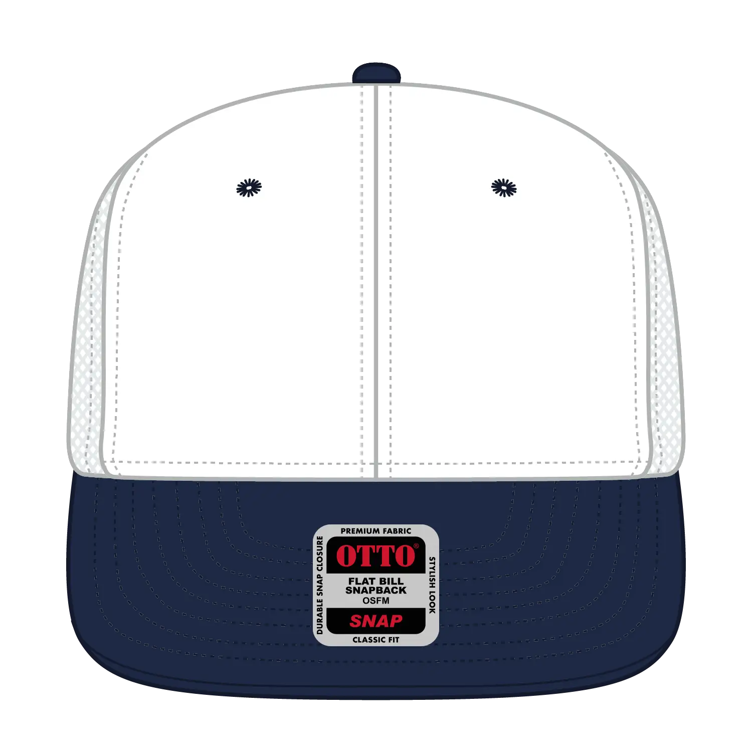OTTO 141-1070 ’OTTO Snap’ 6 Panel Pro Style Mesh Back Trucker Snapback Cap - Nvy/Wht - Nvy/Wht / 6 1/2’’ - 7 5/8’’