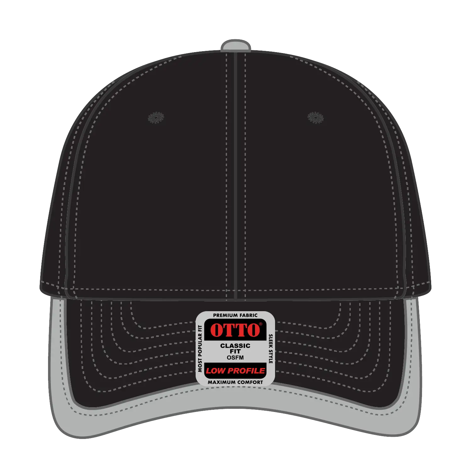 OTTO 147-1071 6 Panel Low Profile Baseball Cap - Blk/Gry - Blk/Gry / 6 1/2’’ - 7 5/8’’