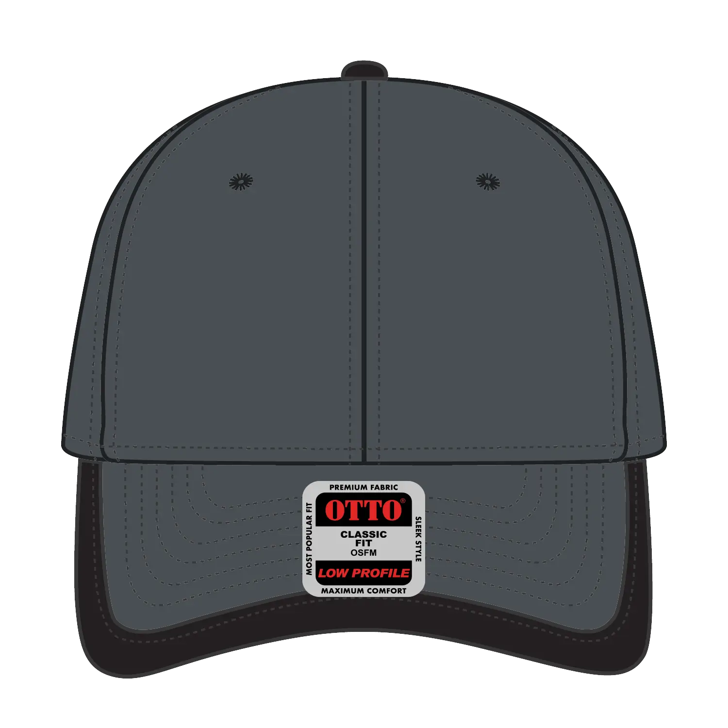 OTTO 147-1071 6 Panel Low Profile Baseball Cap - Ch.Gry/Blk - Ch.Gry/Blk / 6 1/2’’ - 7 5/8’’