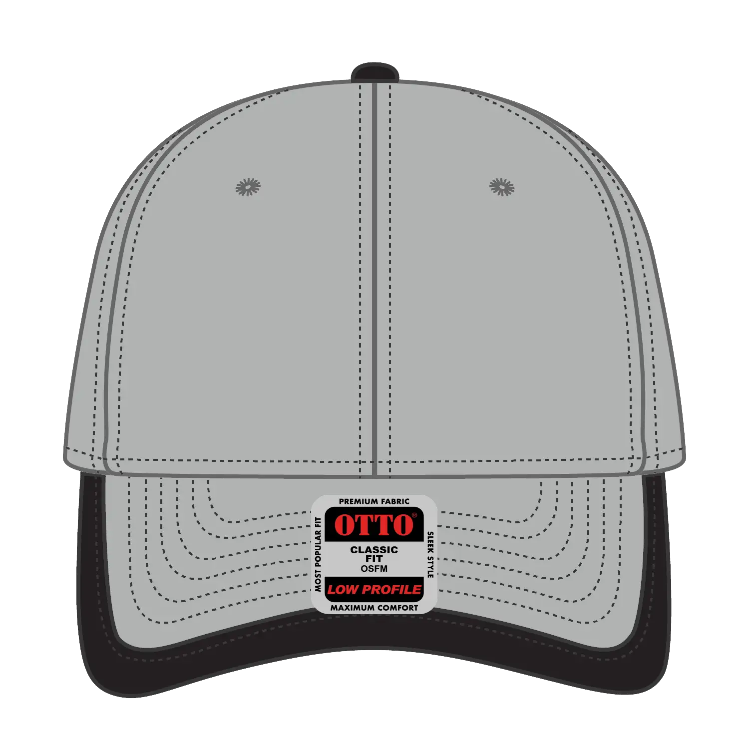 OTTO 147-1071 6 Panel Low Profile Baseball Cap - Gry/Blk - Gry/Blk / 6 1/2’’ - 7 5/8’’