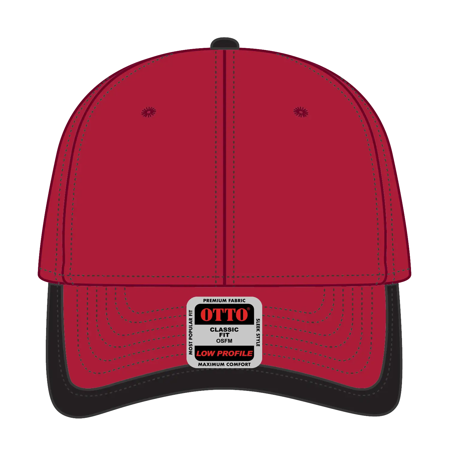 OTTO 147-1071 6 Panel Low Profile Baseball Cap - Red/Blk - Red/Blk / 6 1/2’’ - 7 5/8’’