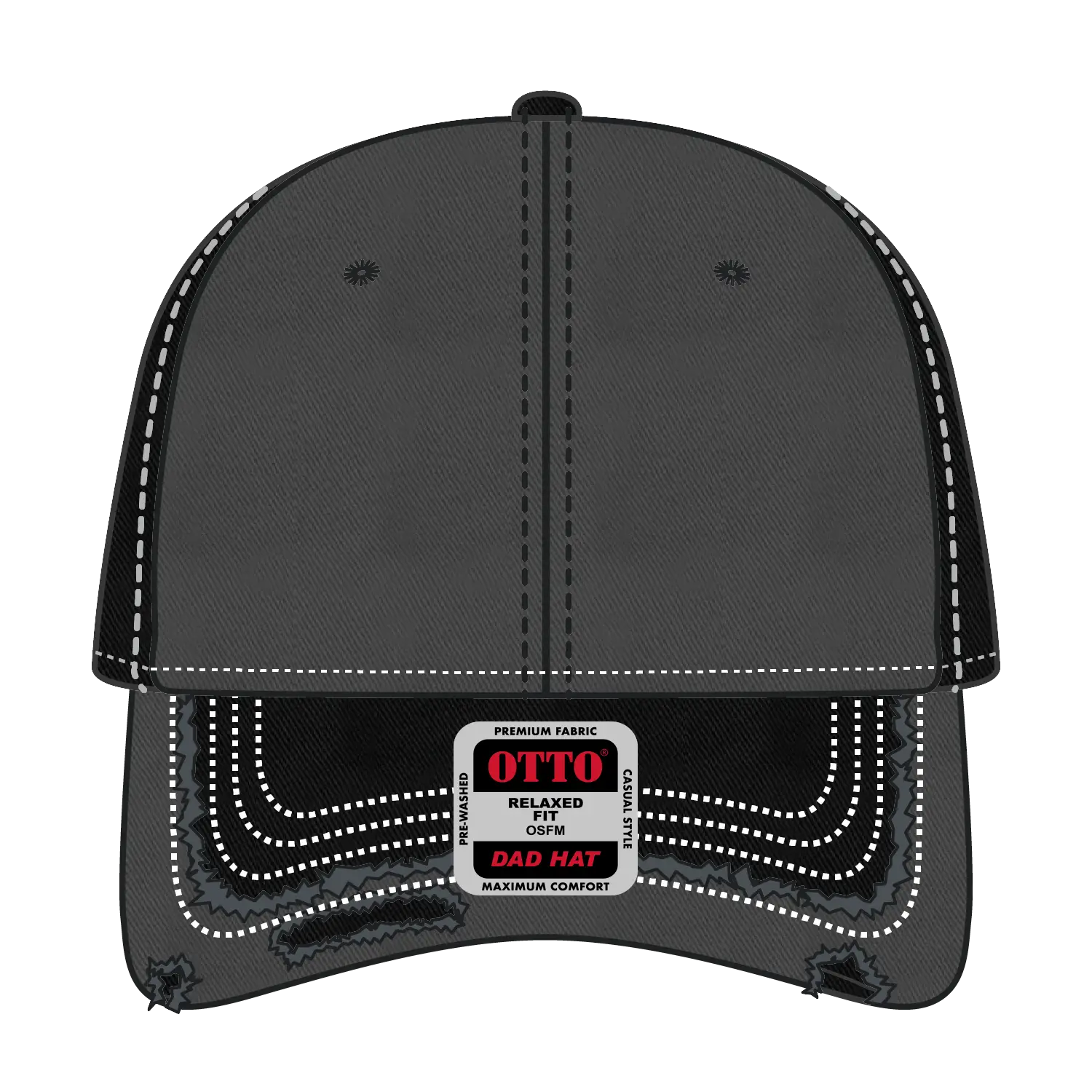 OTTO 149-1091 6 Panel Low Profile Dad Cap - Blk/Ch.Gry/Blk - Blk/Ch.Gry/Blk / 6 1/2’’ - 7 5/8’’