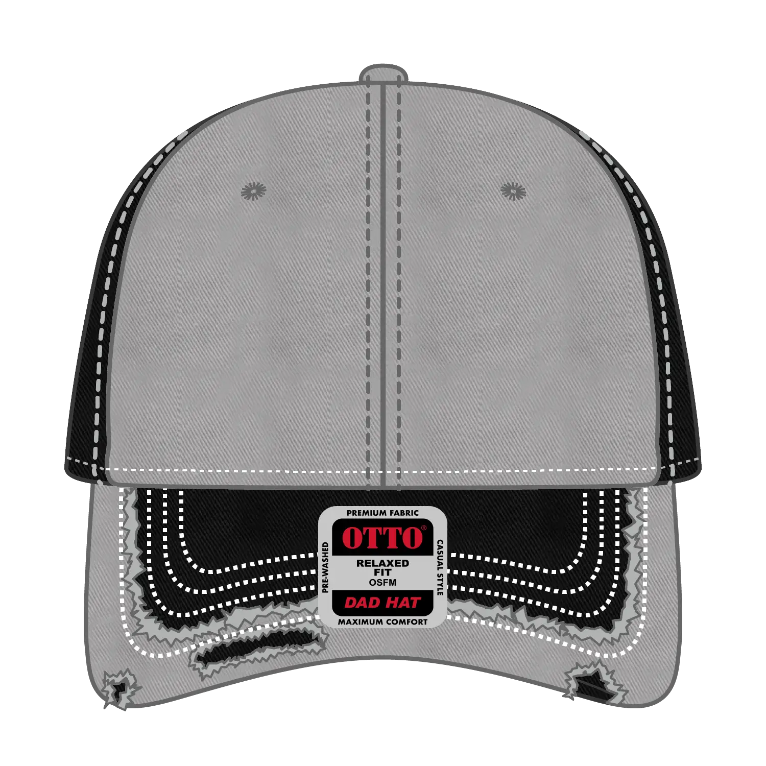 OTTO 149-1091 6 Panel Low Profile Dad Cap - Blk/Gry/Blk - Blk/Gry/Blk / 6 1/2’’ - 7 5/8’’