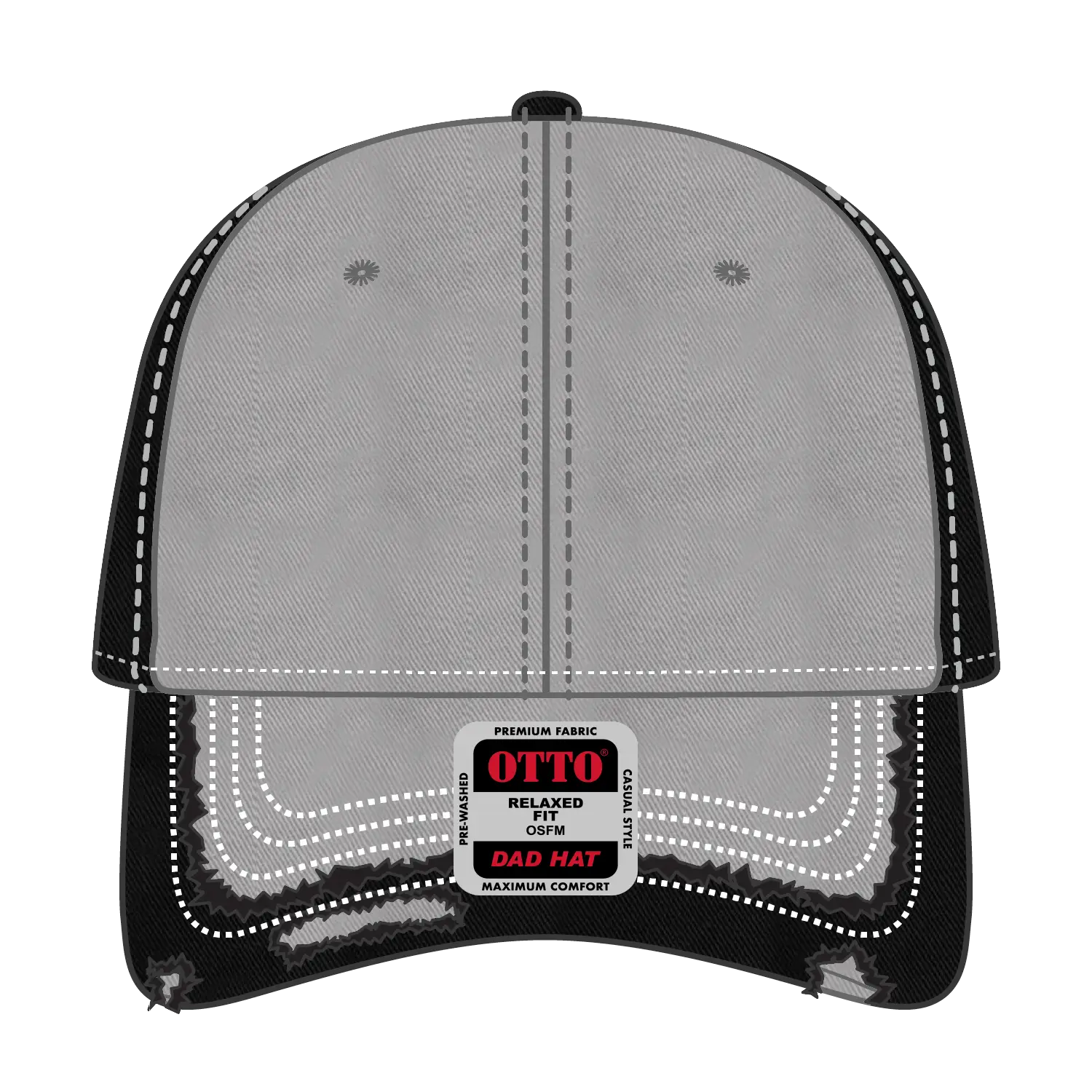 OTTO 149-1091 6 Panel Low Profile Dad Cap - Gry/Gry/Blk - Gry/Gry/Blk / 6 1/2’’ - 7 5/8’’