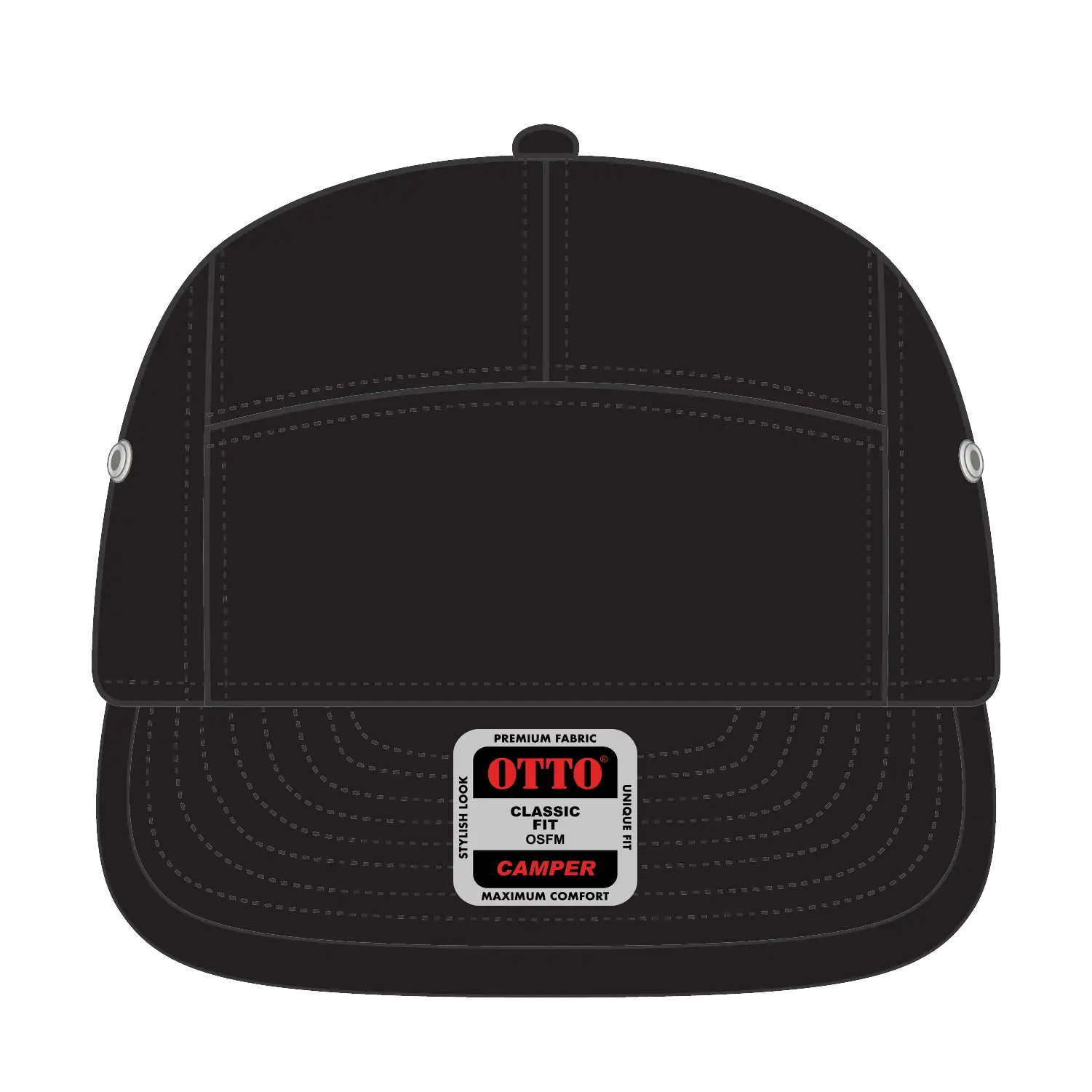 OTTO 151-1098 5 Panel Camper Cap - Black - Black / 6 1/2’’ - 7 5/8’’