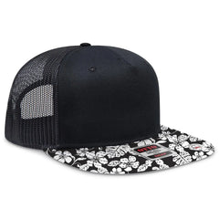 OTTO 154-1124 ’OTTO Snap’ 5 Panel Pro Style Mesh Back Trucker Snapback Cap - Design002/Blk/Blk - Design002/Blk/Blk / 6