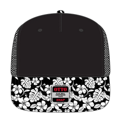 OTTO 154-1124 ’OTTO Snap’ 5 Panel Pro Style Mesh Back Trucker Snapback Cap - Design002/Blk/Blk - Design002/Blk/Blk / 6