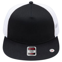 OTTO 154-1124 ’OTTO Snap’ 5 Panel Pro Style Mesh Back Trucker Snapback Cap - Blk/Blk/Wht - Blk/Blk/Wht / 6 1/2’’ - 7