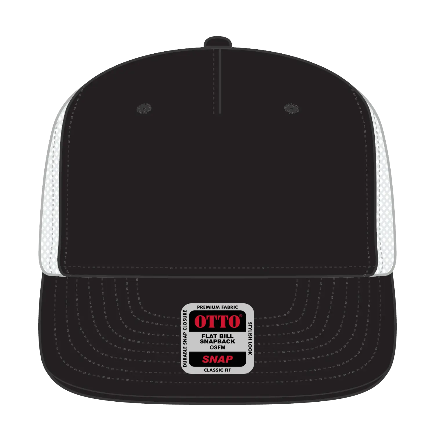 OTTO 154-1124 ’OTTO Snap’ 5 Panel Pro Style Mesh Back Trucker Snapback Cap - Blk/Blk/Wht - Blk/Blk/Wht / 6 1/2’’ - 7